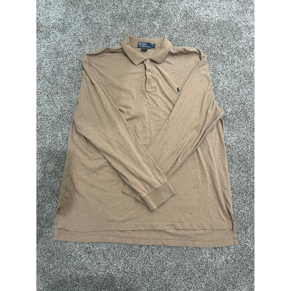 Polo Ralph Lauren Mens XXL Tan Long Sleeve Cotton Jersey Polo Shirt‎ Heathered